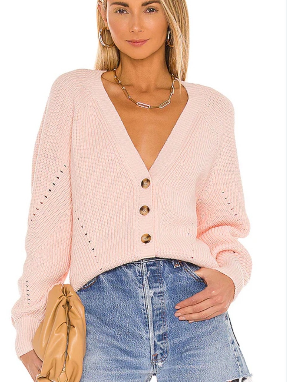 Tularosa Blush Pink V-Neck Button Ribbed Cardigan